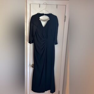 Daymor Couture black sleeveless dress with attached cape sleeves